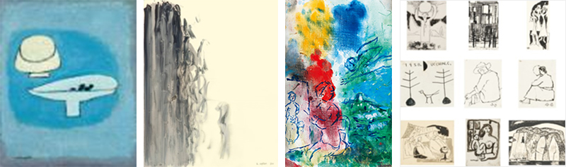 7. 김환기, 제기 / 8. 이우환, 바람과 함께 / 9. 마르크 샤갈 Marc Chagall, Le Peintre Visité par L’ange / 10. 박수근 외, 신문 삽화 214점
