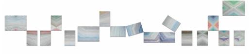 양혜규 〈Over The Waves and Trails - Trustworthy #87 - #104〉, 2011, Installation (various security envelopes, graph paper/cardboard; comprising 18 parts), 72.2 x 102.2 cm © Sothebys